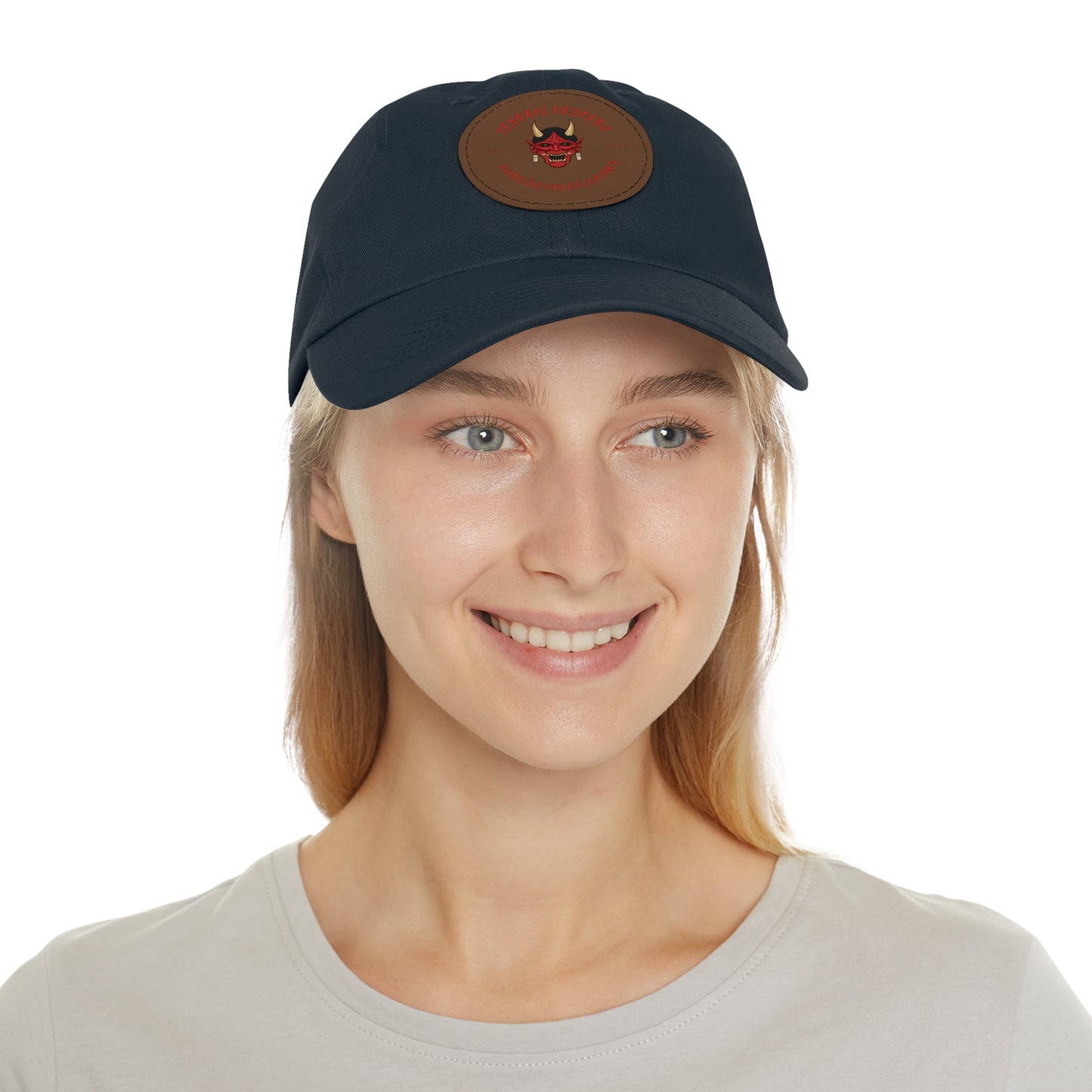 Red Oni Leather Patch Dad Hat