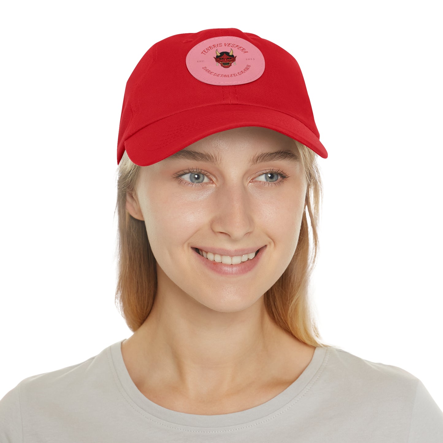 Red Oni Leather Patch Dad Hat