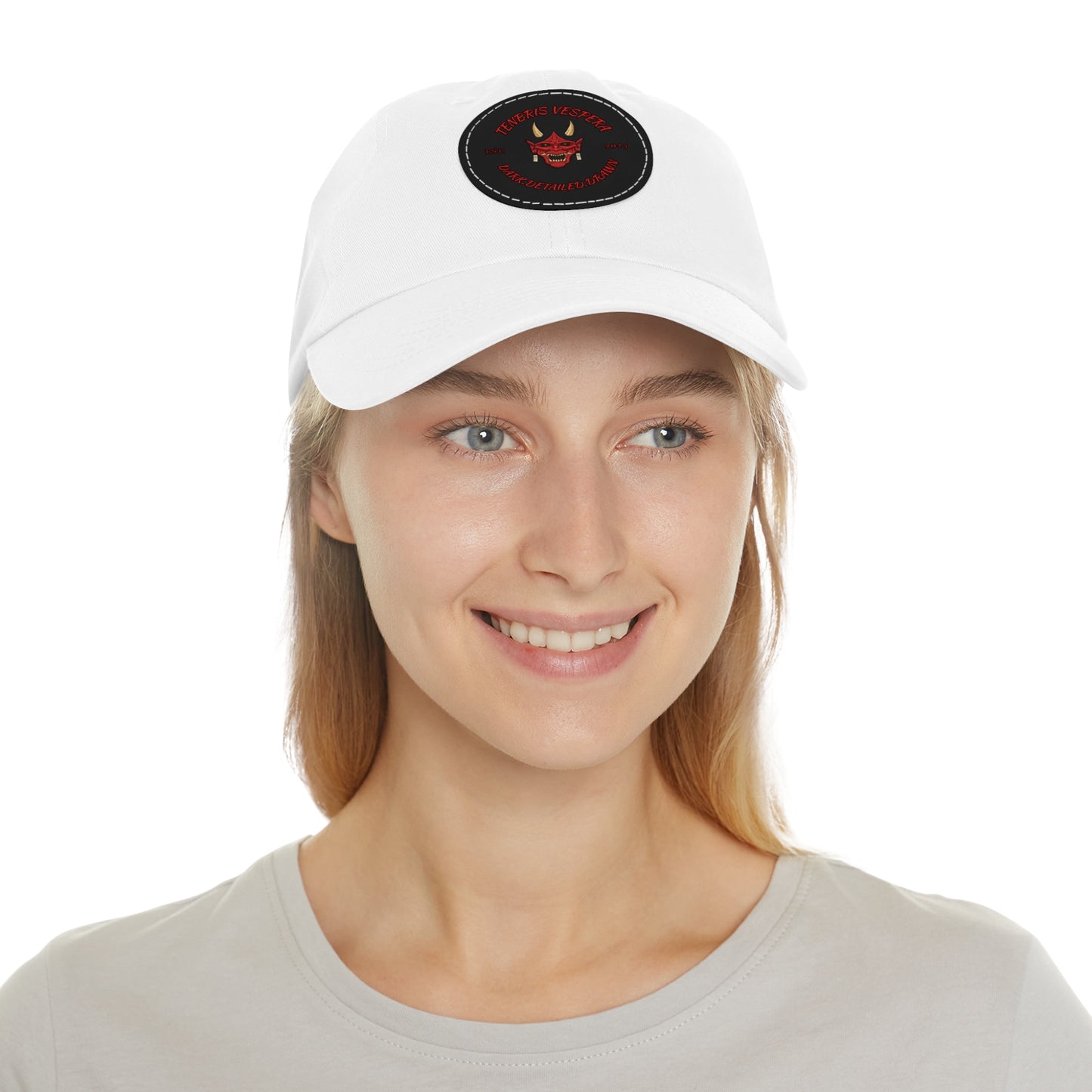 Red Oni Leather Patch Dad Hat
