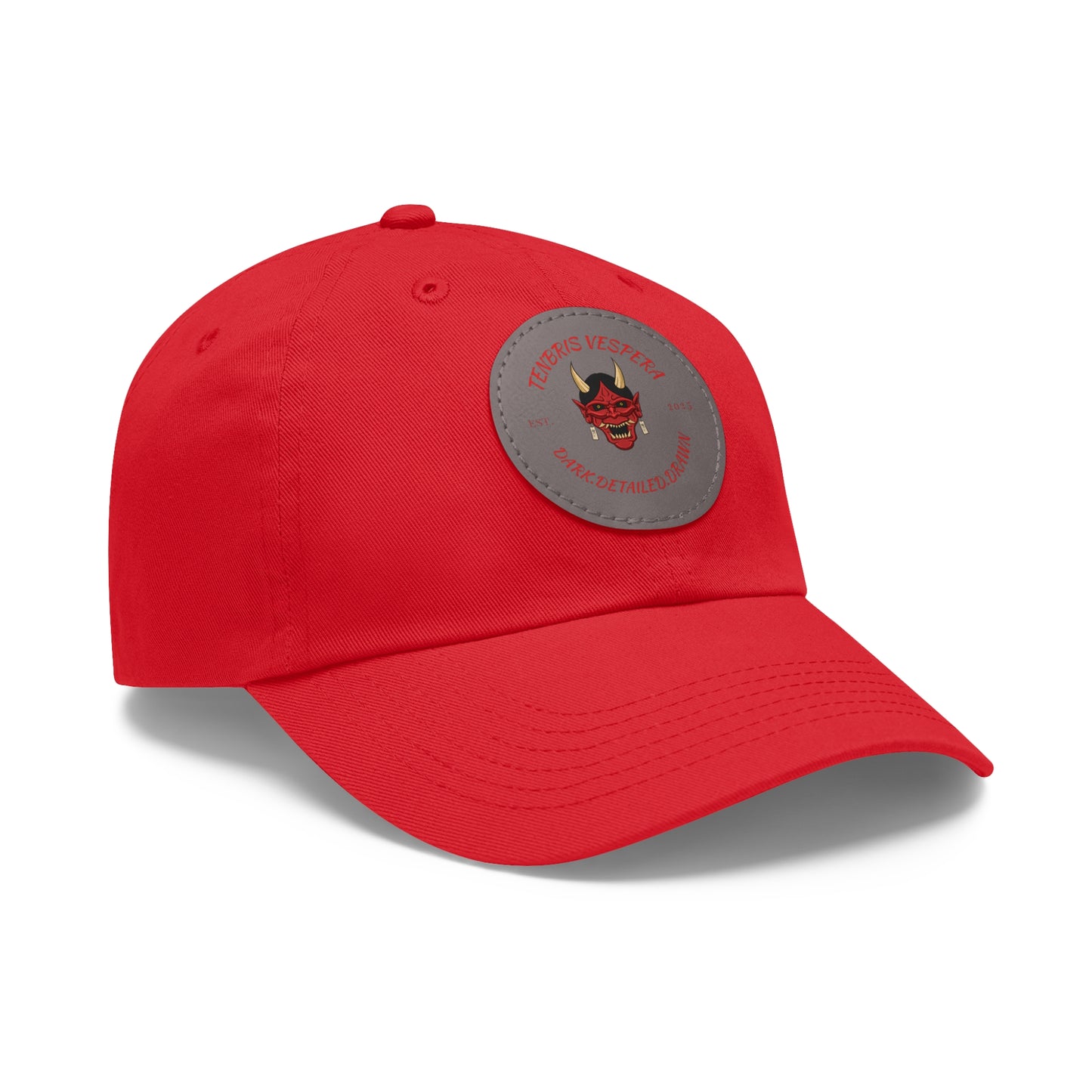 Red Oni Leather Patch Dad Hat