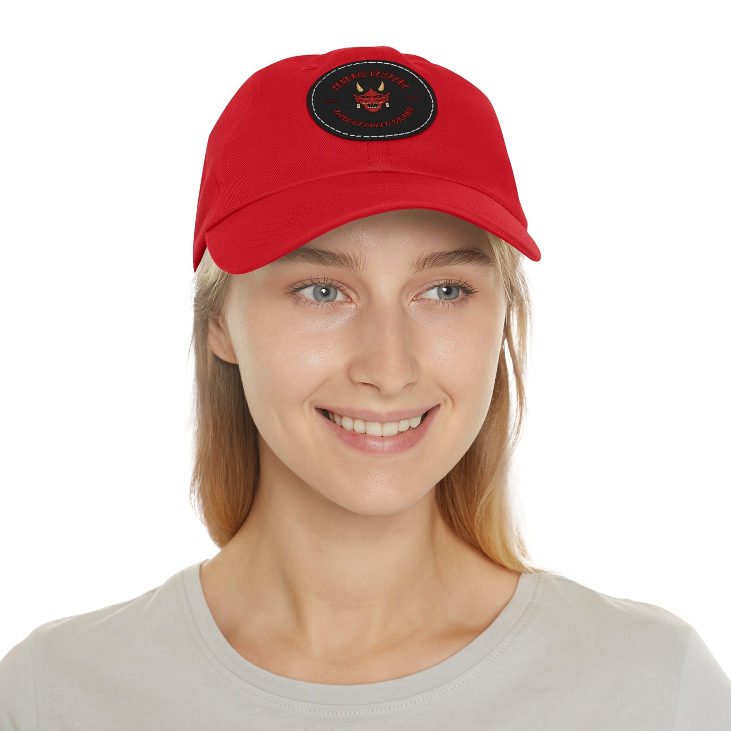 Red Oni Leather Patch Dad Hat