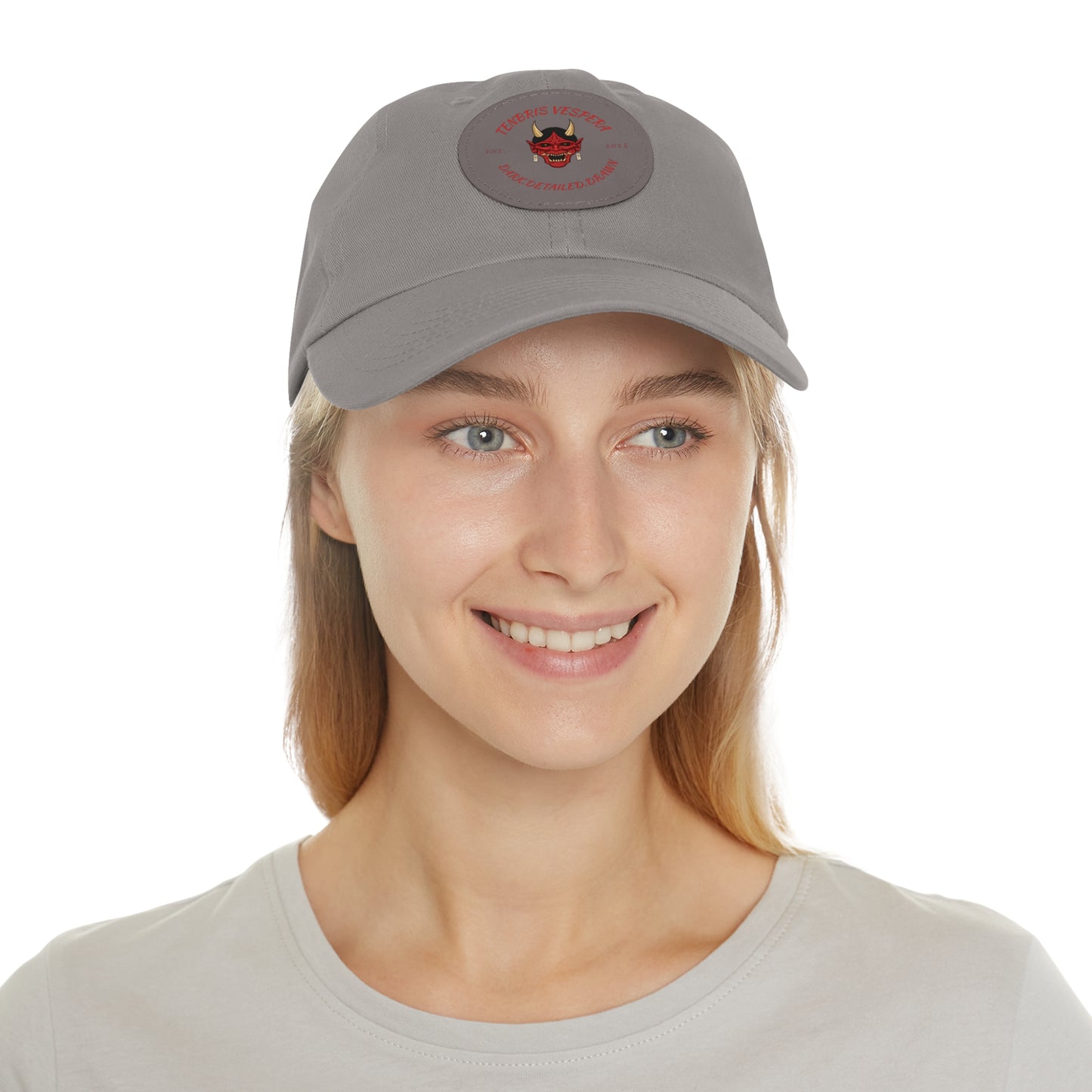 Red Oni Leather Patch Dad Hat