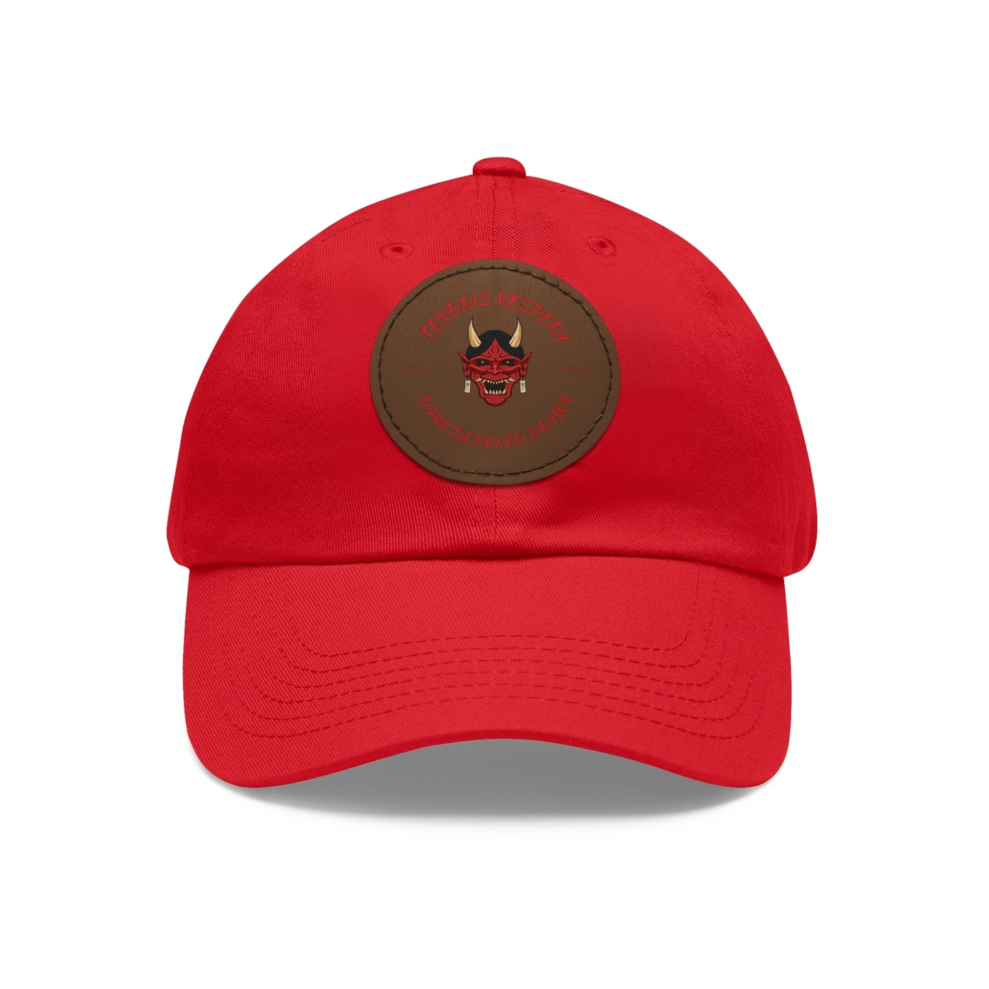 Red Oni Leather Patch Dad Hat