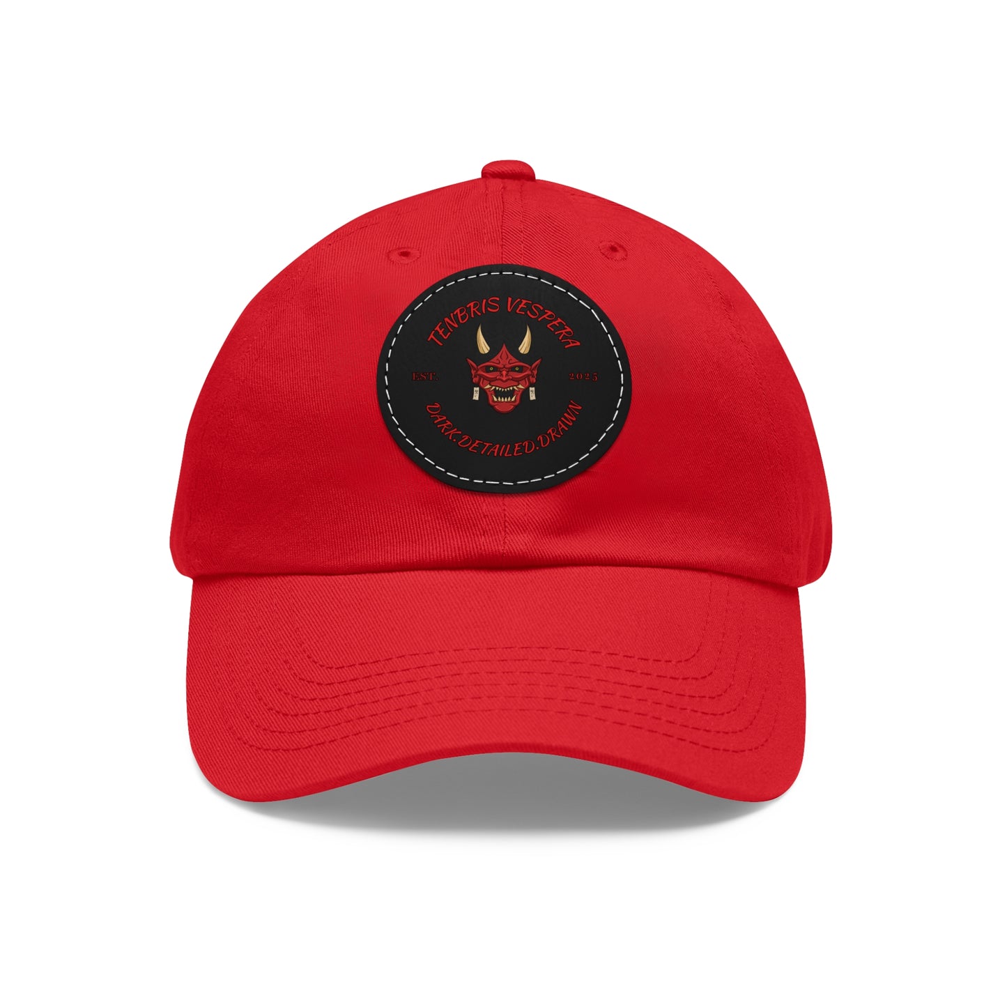 Red Oni Leather Patch Dad Hat