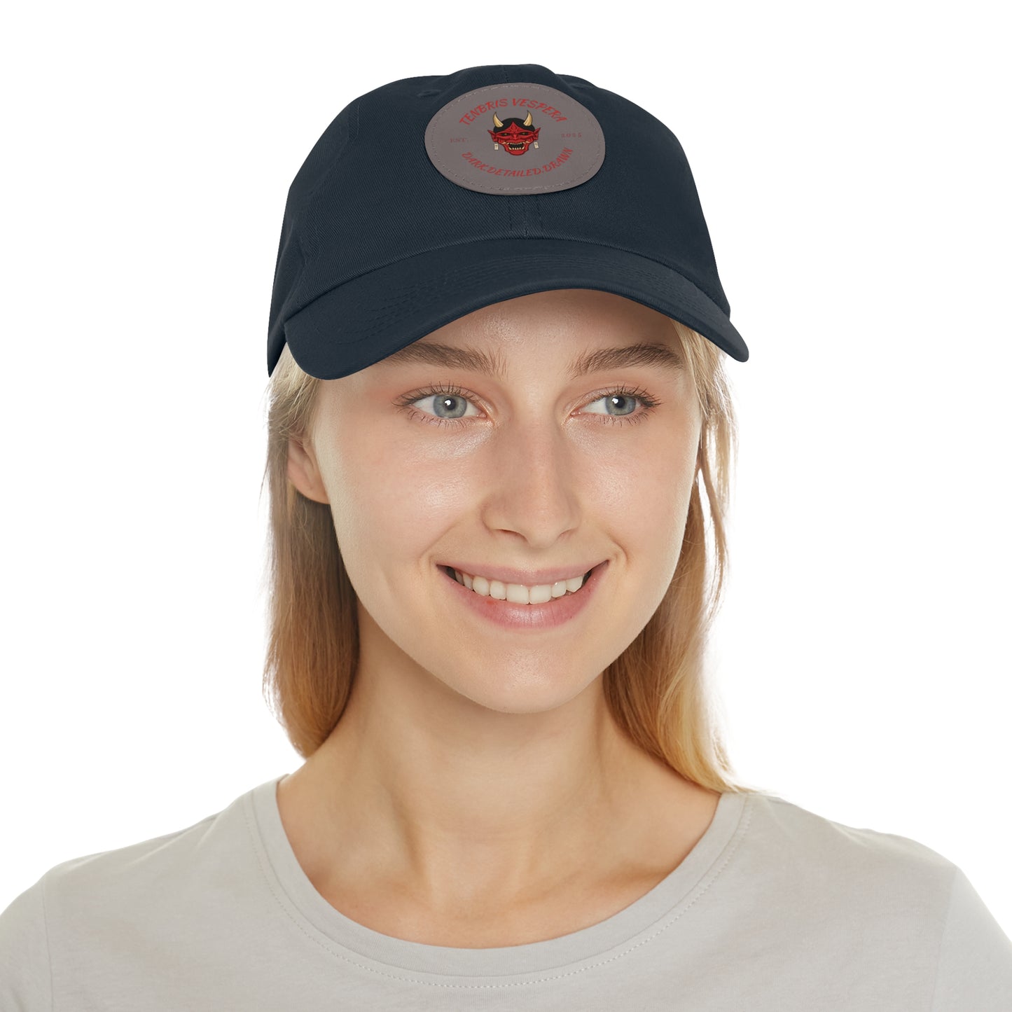 Red Oni Leather Patch Dad Hat