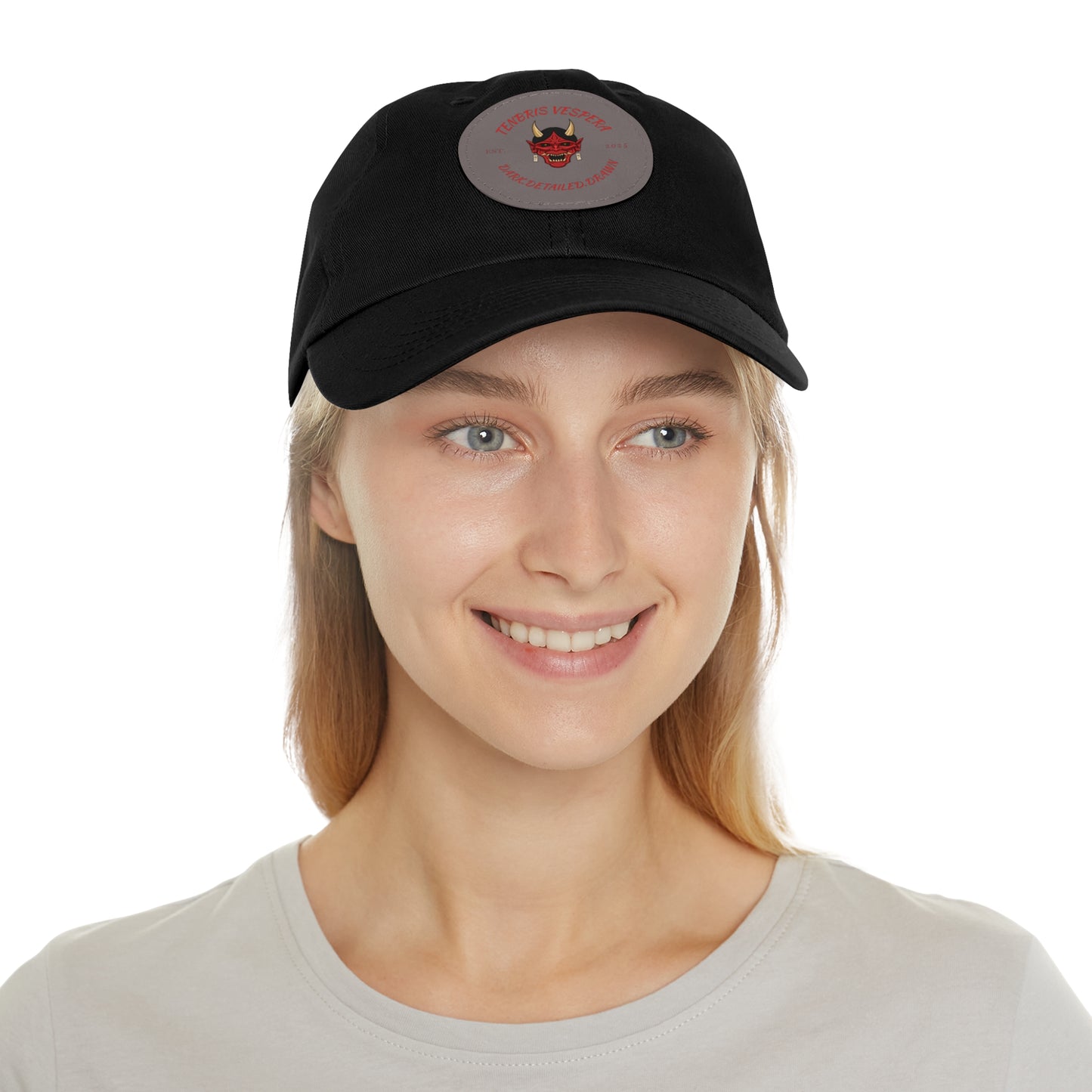 Red Oni Leather Patch Dad Hat