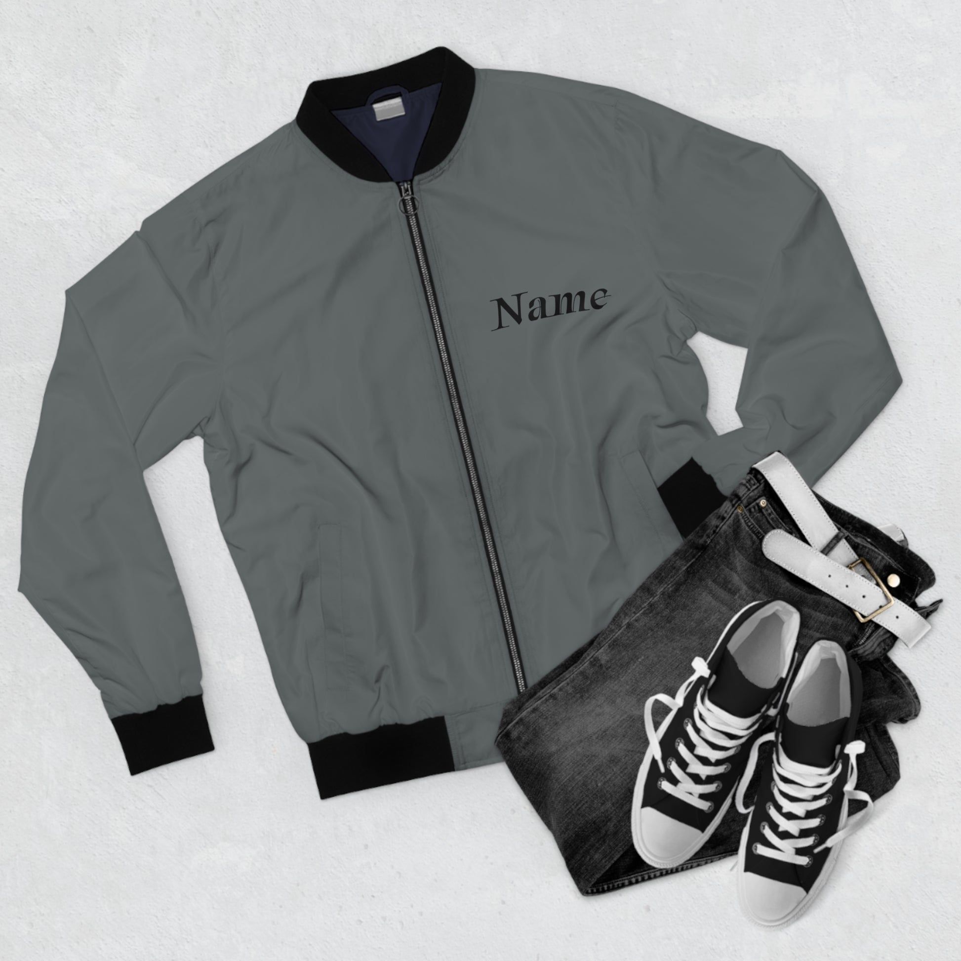 Echoes of Excellence Grey Men’s Bomber Jacket