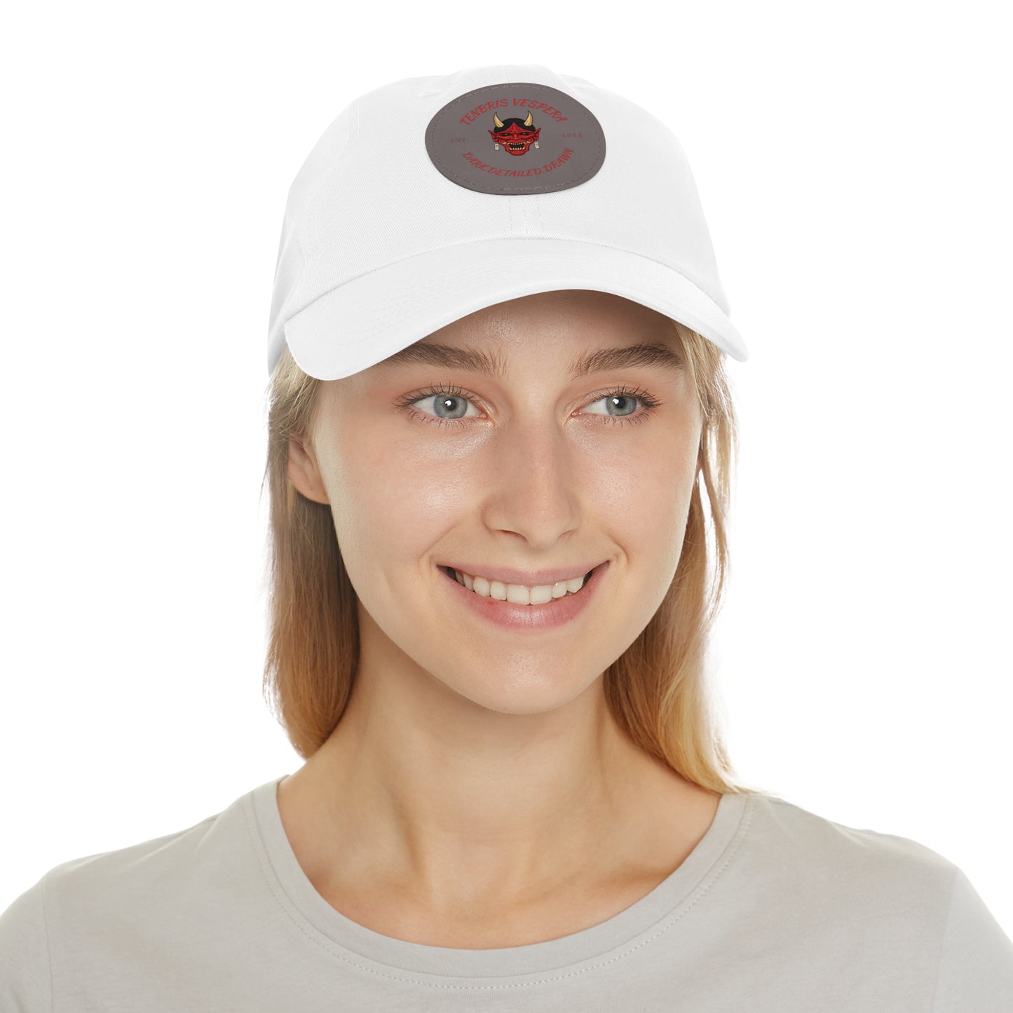 Red Oni Leather Patch Dad Hat