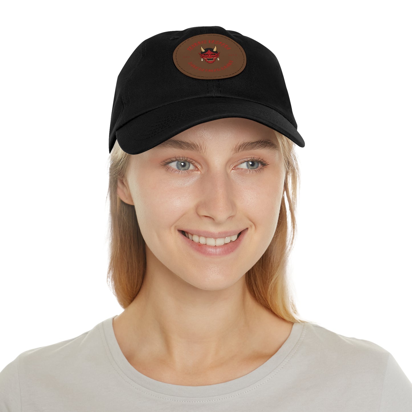 Red Oni Leather Patch Dad Hat