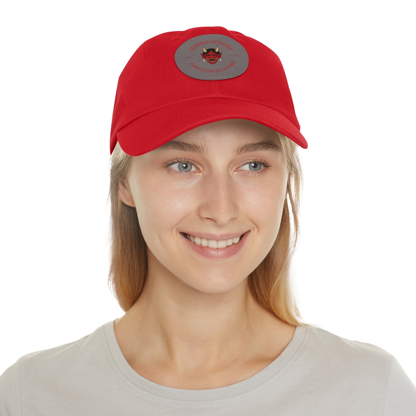 Red Oni Leather Patch Dad Hat