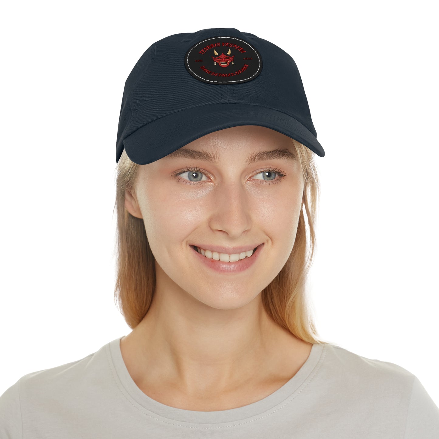 Red Oni Leather Patch Dad Hat