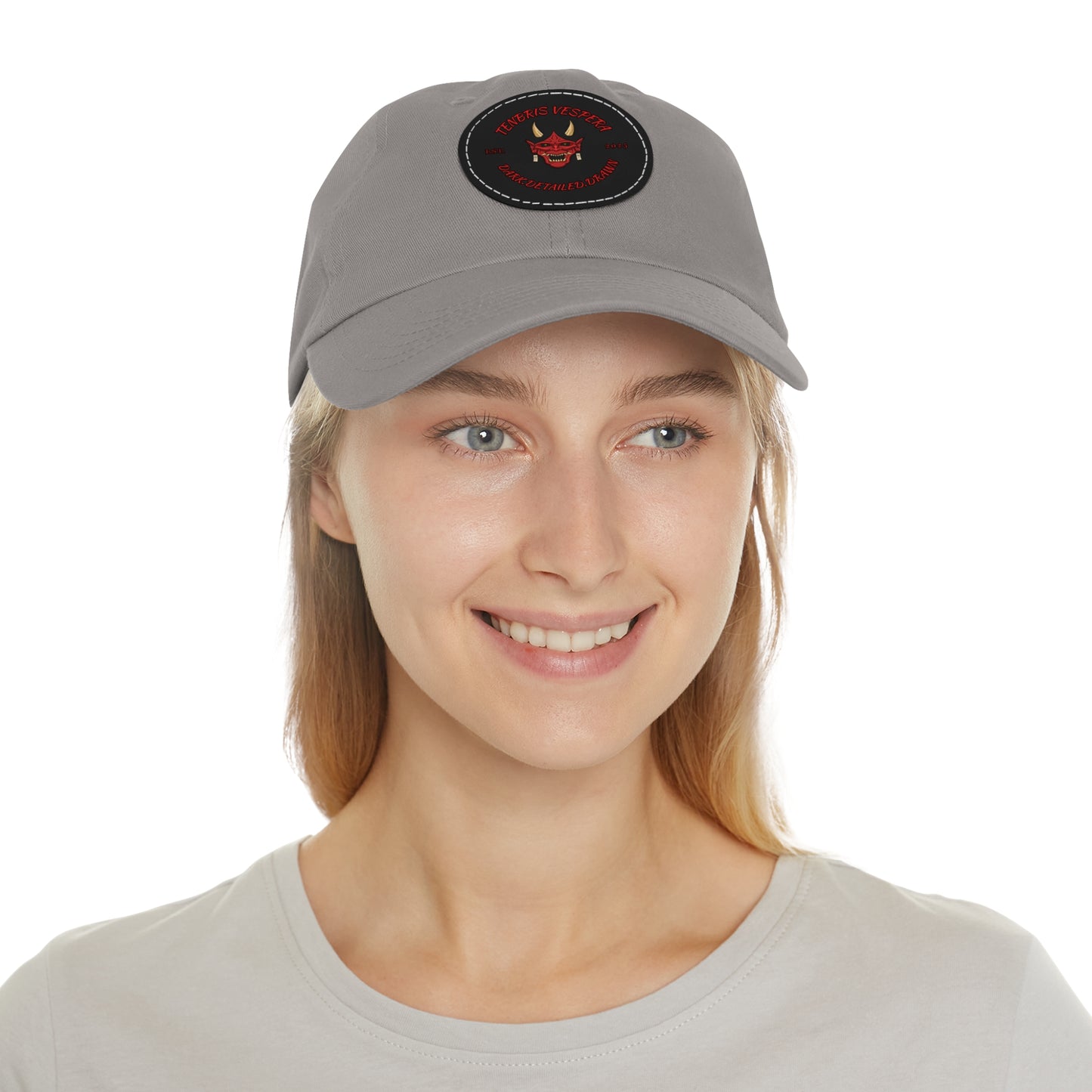 Red Oni Leather Patch Dad Hat