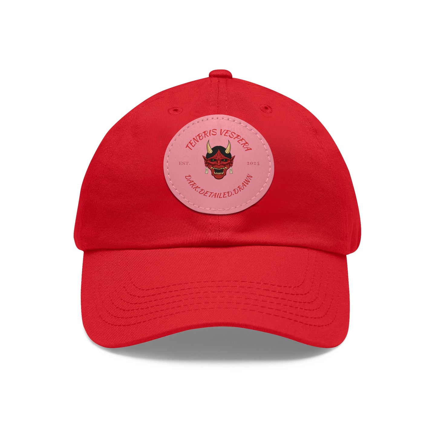 Red Oni Leather Patch Dad Hat