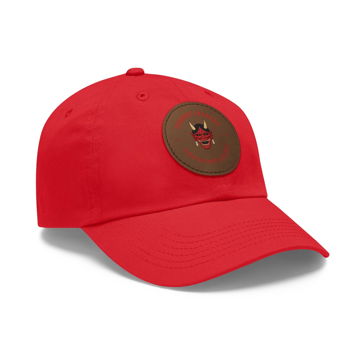 Red Oni Leather Patch Dad Hat