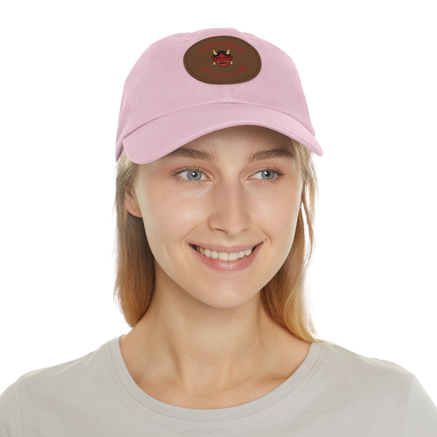 Red Oni Leather Patch Dad Hat