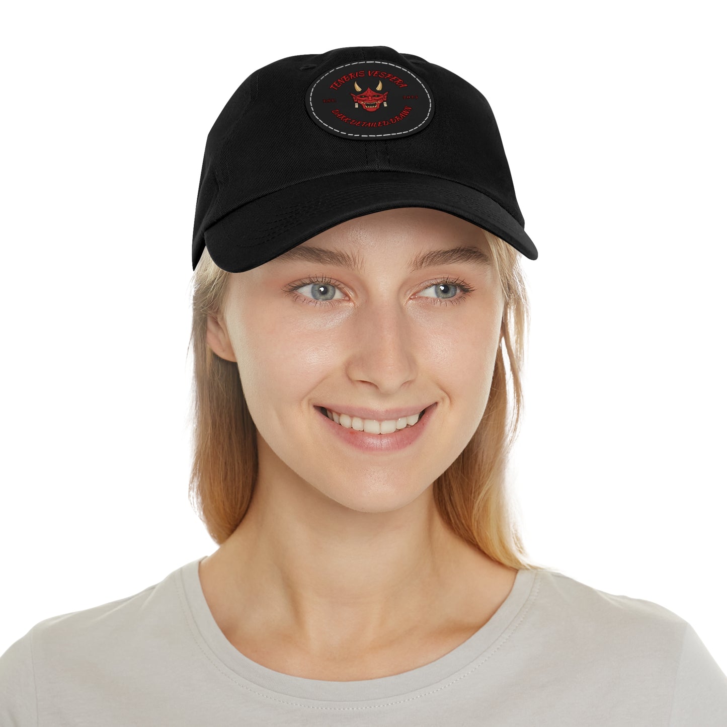 Red Oni Leather Patch Dad Hat